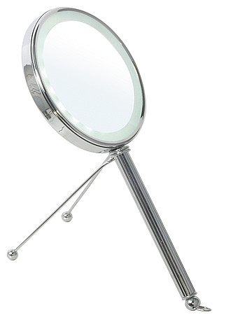 Bravat by Dietsche 411510 - LED Hand & Stand Doppel Kosmetikspiegel "PEONIA", 5x Vergößerung + Normal, Ø15cm, verchromt